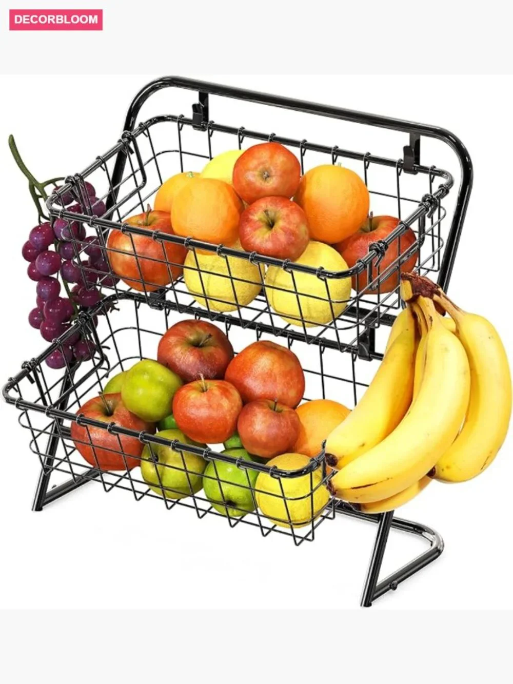 2-Tier Rigid Wire Market Basket Stand Countertop Organizer Food Kitchen Storage